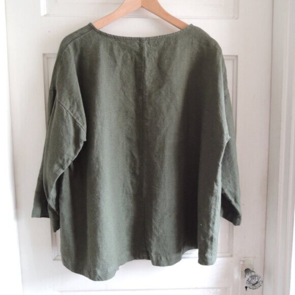 Linenfox Pine Green Harper Linen Tunic *Oversized* S - Picture 7 of 8
